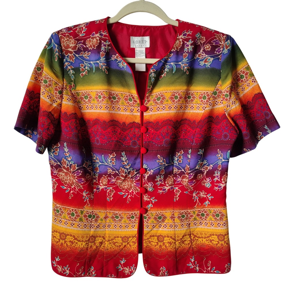 Vintage 90s Koret Dress Women's Blouse Top‎ Size 10 Colorful Floral Button Up